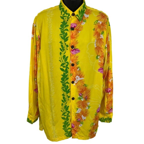 Vintage Hilo Hattie Hawaiian Yellow Floral Shirt Small S Rayon Button Down EUC - Picture 1 of 7